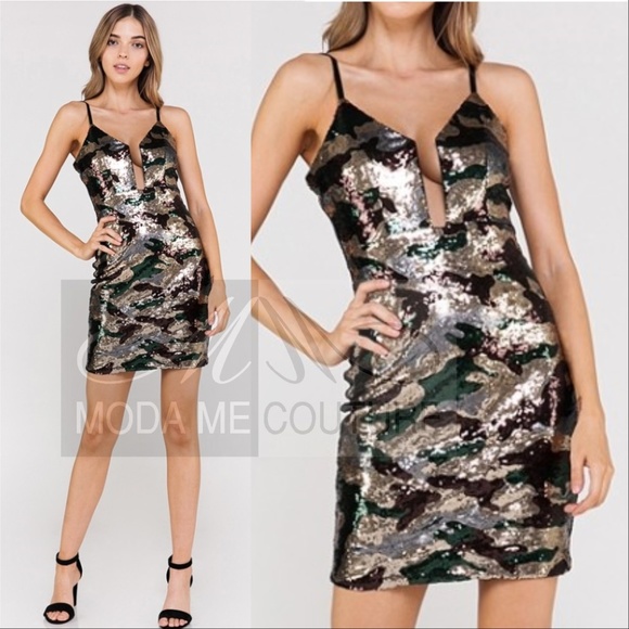 MODA ME COUTURE Dresses & Skirts - CAMO SEQUIN DRESS
